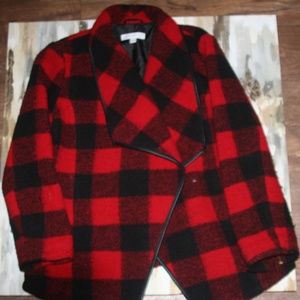 New York and Company Plaid Red/Black Coat